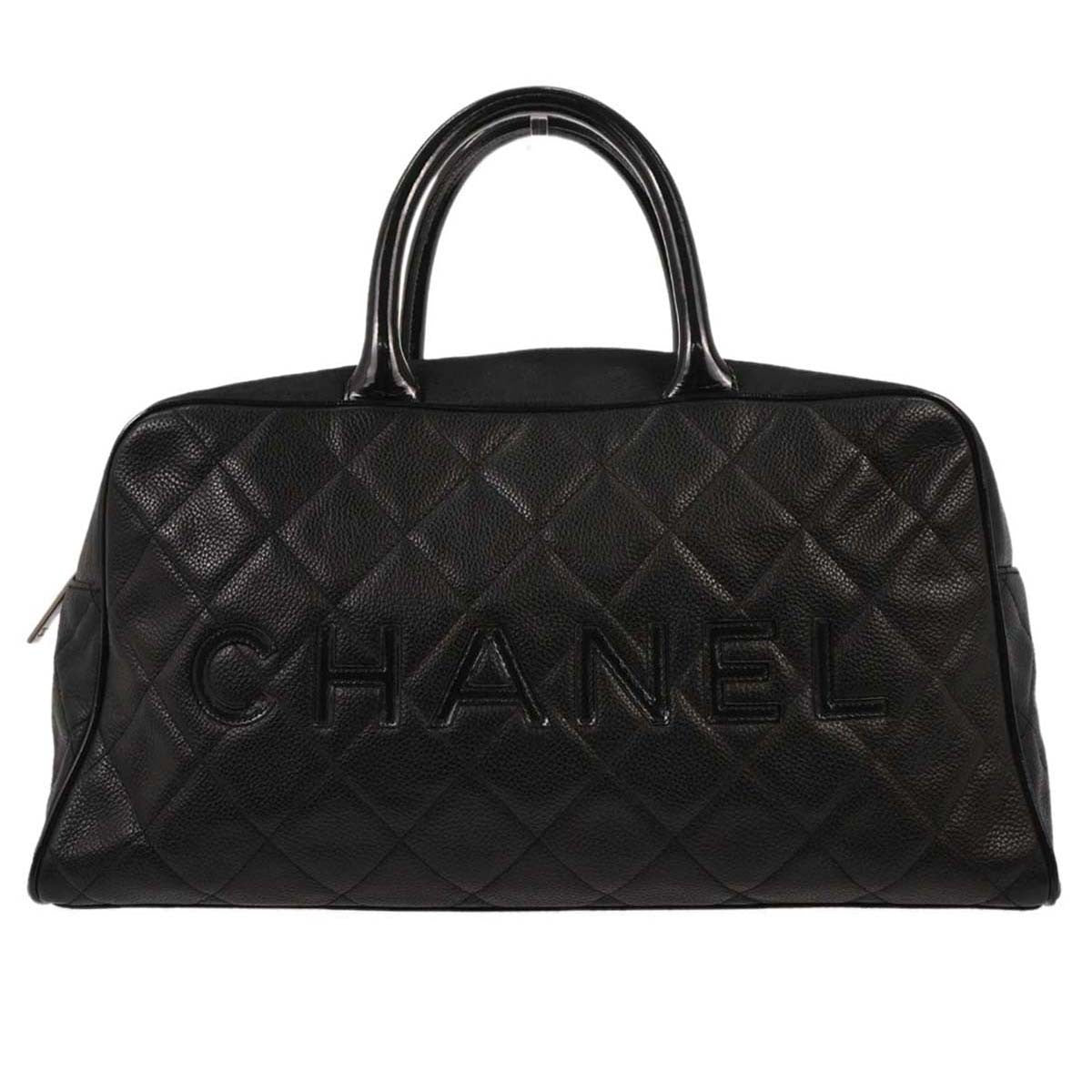 Chanel Embossed Logo Bowler Bag Quilted Caviar Small - image 1