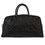 Chanel Embossed Logo Bowler Bag Quilted Caviar Small - image 1