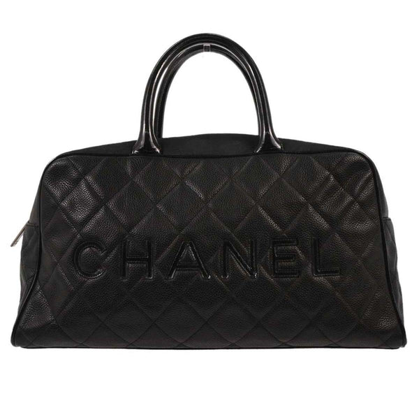 Chanel Embossed Logo Bowler Bag Quilted Caviar Small - image 1