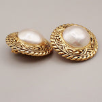 Chanel Vintage Round Chain Clip-On Earrings Metal with Faux Pearl - image 4