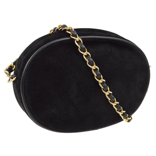 Chanel CC Mark Round chain black suede mini
