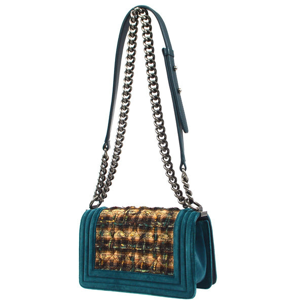 Chanel Boy Flap Bag Quilted Tweed with Velvet Small