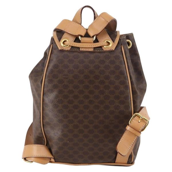 Celine Vintage Drawstring Flap Backpack Macadam Coated Canvas