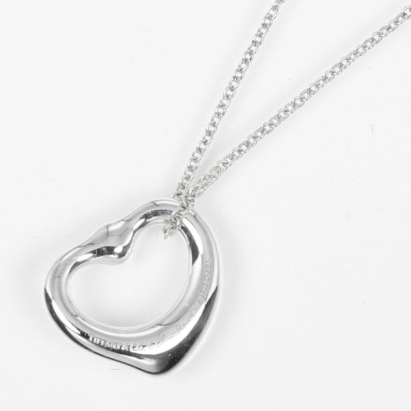Tiffany & Co. Elsa Peretti Open Heart Pendant Necklace Sterling Silver with Pink Sapphire 16mm