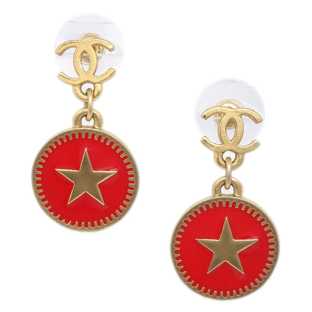 Chanel CC Star Dangle Earrings Metal with Enamel - image 1
