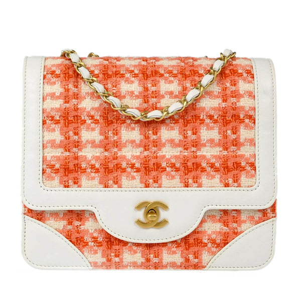 Chanel Vintage Chocolate Bar CC Flap Bag Quilted Tweed Small - image 1