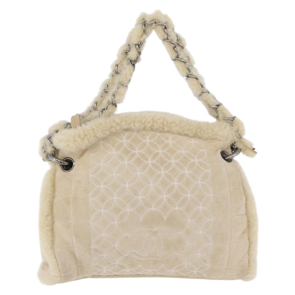 Chanel Vintage Embroidered CC Chain Tote Quilted Suede and Shearling - image 1