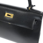 Hermes Kelly Handbag Black Box Calf with Gold Hardware 28 - image 19