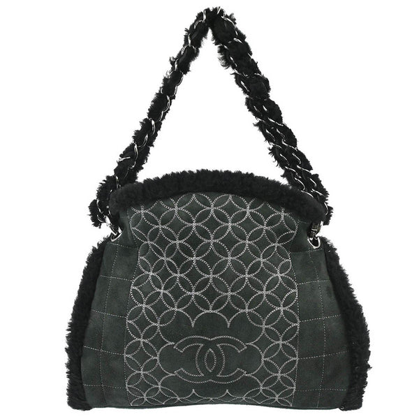 Chanel Vintage Embroidered CC Chain Tote Quilted Suede and Shearling - image 1