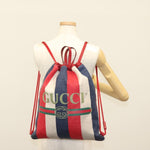 Gucci Logo Drawstring Backpack Striped Canvas Large - image 14