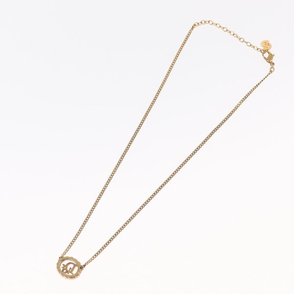 Christian Dior Vintage Logo Round Pendant Necklace Metal and Crystals