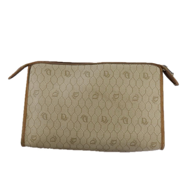 Christian Dior Vintage Honeycomb Zip Pouch Canvas and Leather