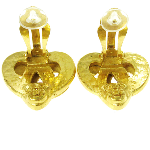 Chanel Vintage CC Heart Clip-On Earrings Metal Small