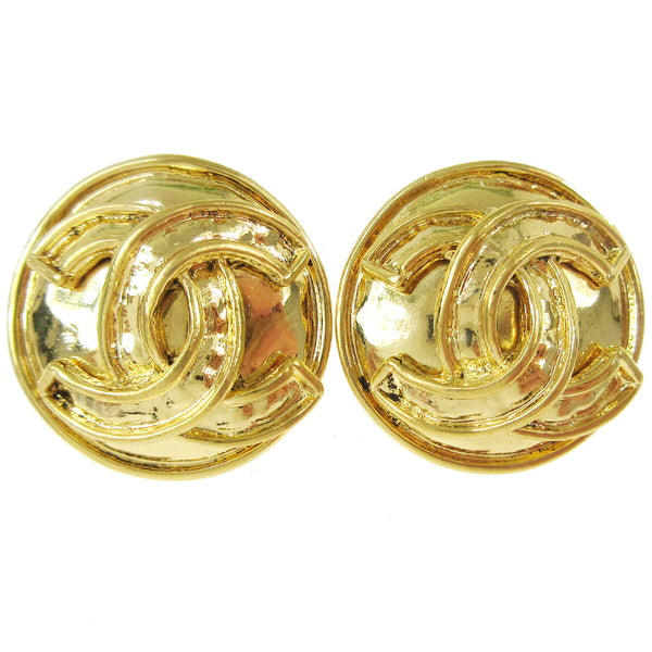Chanel Vintage Round CC Clip-On Earrings Metal - image 1