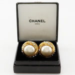 Chanel Vintage Round Clip-On Earrings Metal with Faux Pearl - image 9