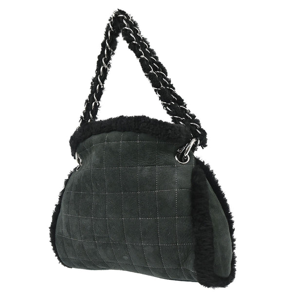 Chanel Vintage Embroidered CC Chain Tote Quilted Suede and Shearling