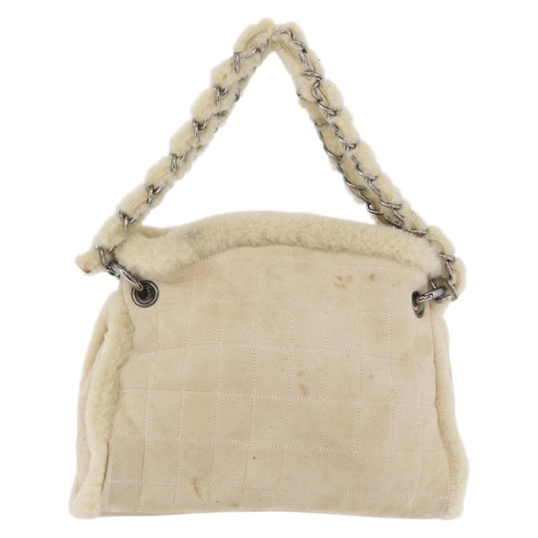 Chanel Vintage Embroidered CC Chain Tote Quilted Suede and Shearling