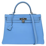 Hermes Kelly Handbag Blue Epsom with Palladium Hardware 35 - image 1