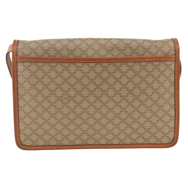 Celine Vintage Macadam Circle Logo Shoulder Bag Canvas and Leather