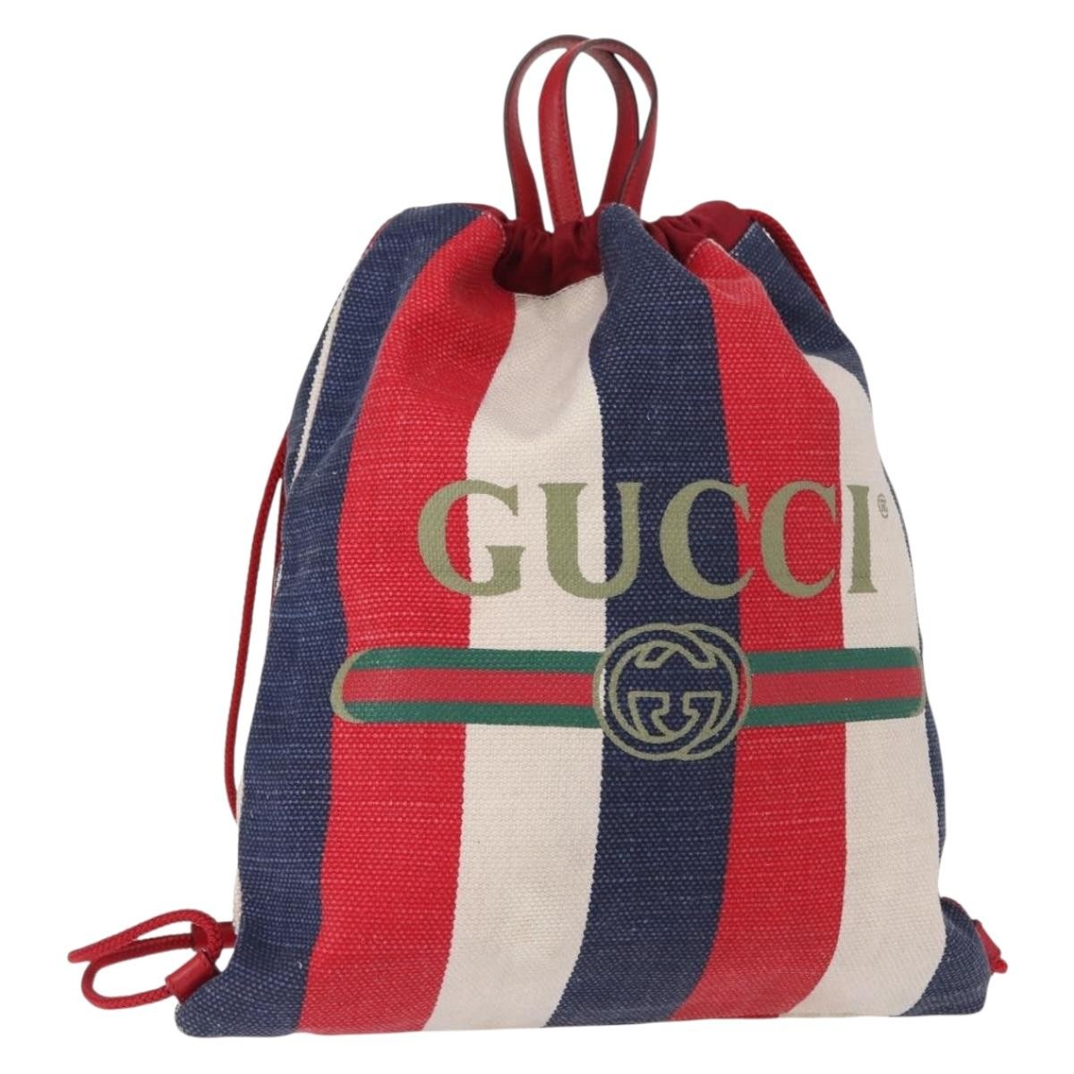 Gucci Logo Drawstring Backpack Striped Canvas Large - image 1