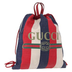 Gucci Logo Drawstring Backpack Striped Canvas Large - image 1