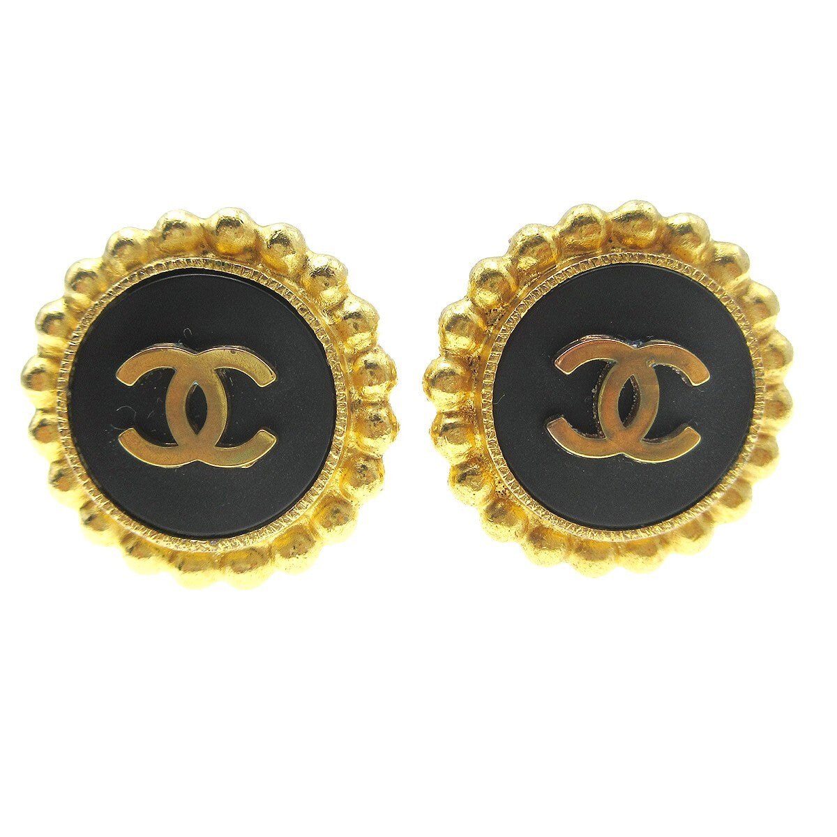 Chanel CC Round Stud Earrings Metal and Enamel - image 1