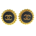 Chanel CC Round Stud Earrings Metal and Enamel - image 1