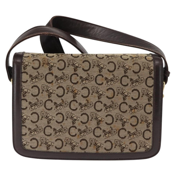 Celine Vintage Horse Carriage C Macadam Shoulder Bag Canvas and Leather