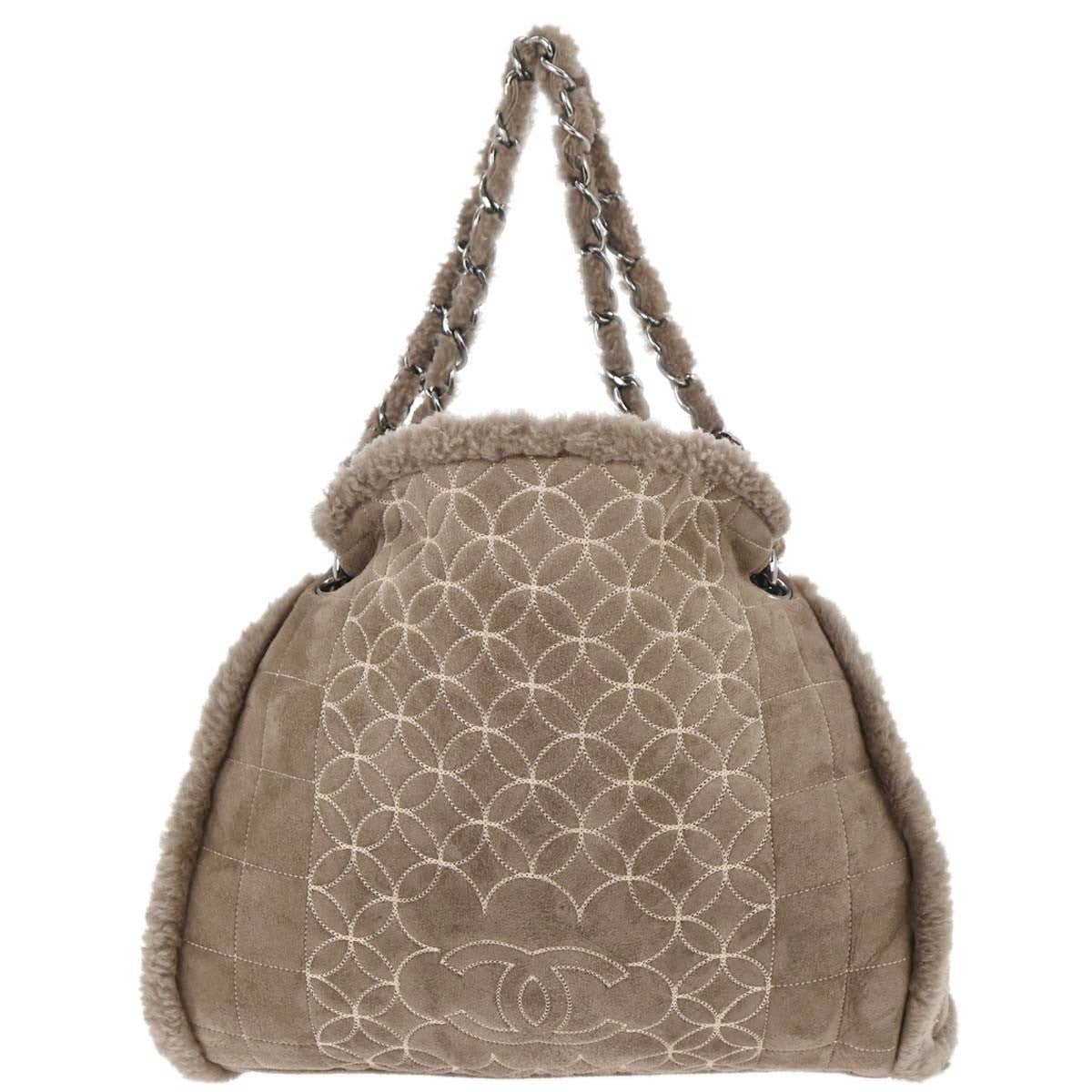 Chanel Vintage Embroidered CC Chain Tote Quilted Suede and Shearling - image 1