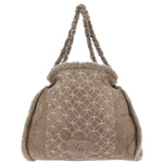 Chanel Vintage Embroidered CC Chain Tote Quilted Suede and Shearling - image 1