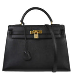 Hermes Kelly Handbag Black Ardennes with Gold Hardware 32 - image 1