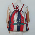 Gucci Logo Drawstring Backpack Striped Canvas Large - image 14