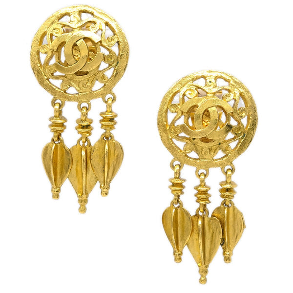 Chanel Vintage CC Round Drop Clip-On Earrings Metal Large - image 1