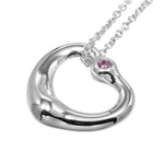 Tiffany & Co. Elsa Peretti Open Heart Pendant Necklace Sterling Silver with Pink Sapphire 16mm - image 3