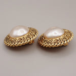 Chanel Vintage Round Chain Clip-On Earrings Metal with Faux Pearl - image 3