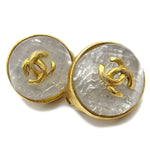 Chanel Vintage CC Round Button Clip-On Earrings Metal - image 2