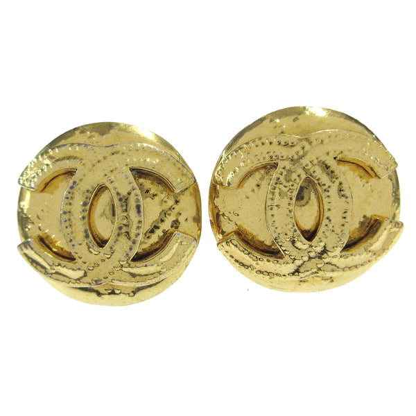 Chanel Vintage CC Round Clip-On Earrings Metal Small - image 1