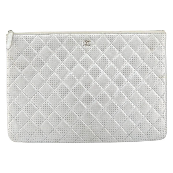 Chanel O Case Clutch Quilted Perforated Lambskin Medium - image 1