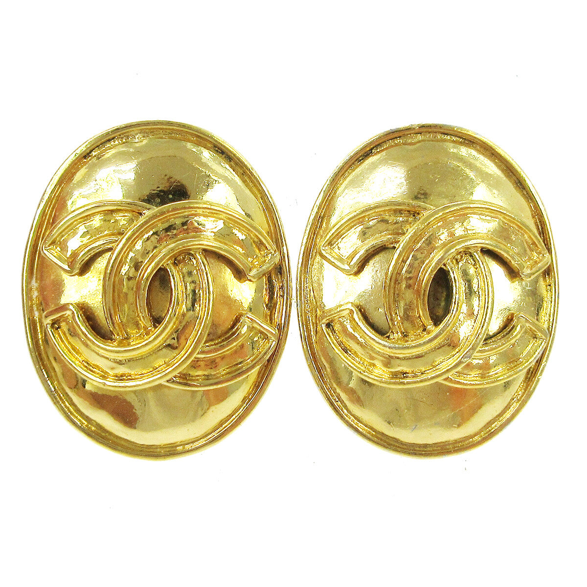 Chanel Vintage CC Button ovales Clip-On Earrings Gold-plated - image 1