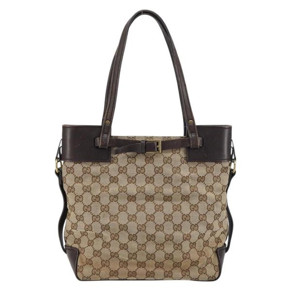 Gucci Belted Bucket Tote GG Canvas with Leather Small