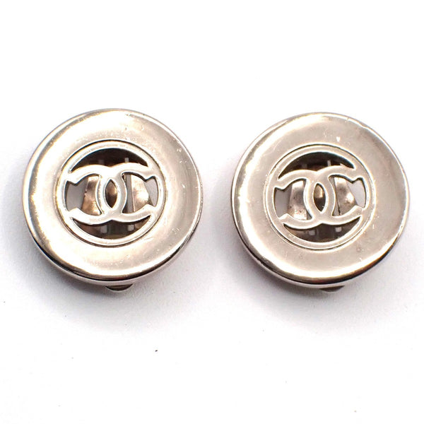 Chanel CC Cutout Round Clip-On Earrings Metal - image 1