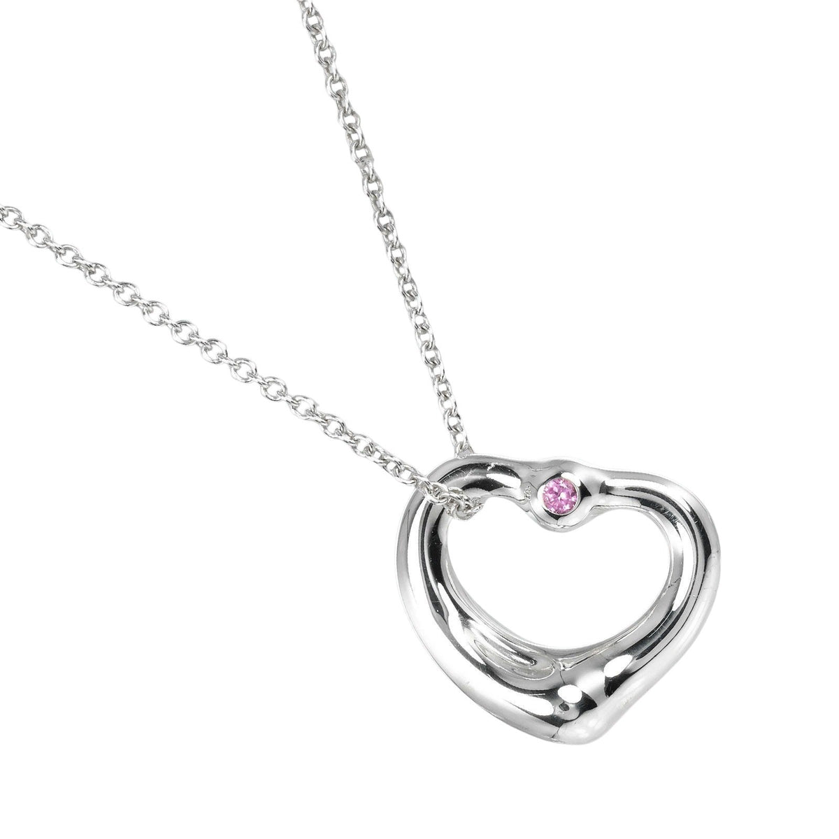 Tiffany & Co. Elsa Peretti Open Heart Pendant Necklace Sterling Silver with Pink Sapphire 16mm - image 1