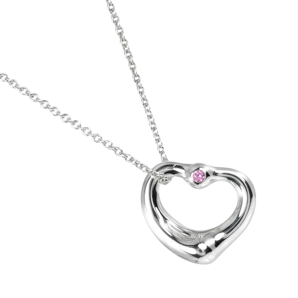 Tiffany & Co. Elsa Peretti Open Heart Pendant Necklace Sterling Silver with Pink Sapphire 16mm - image 1