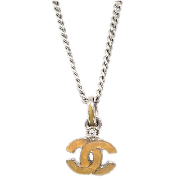 Chanel Vintage CC Pendent Necklace Plated Metal