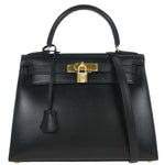 Hermes Kelly Handbag Black Box Calf with Gold Hardware 28 - image 1