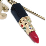 Chanel CC Lipstick Charm Pendant Necklace Metal with Resin and Crystals - image 3