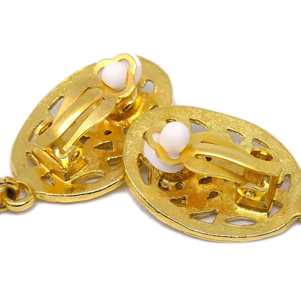Chanel CC Oval Tag Drop Hoop Earrings Metal
