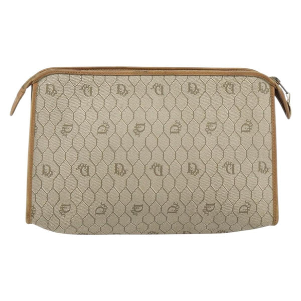 Christian Dior Vintage Honeycomb Zip Pouch Canvas and Leather