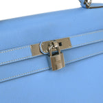 Hermes Kelly Handbag Blue Epsom with Palladium Hardware 35 - image 4