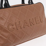 Chanel Embossed Logo Bowler Bag Quilted Caviar Small - image 20